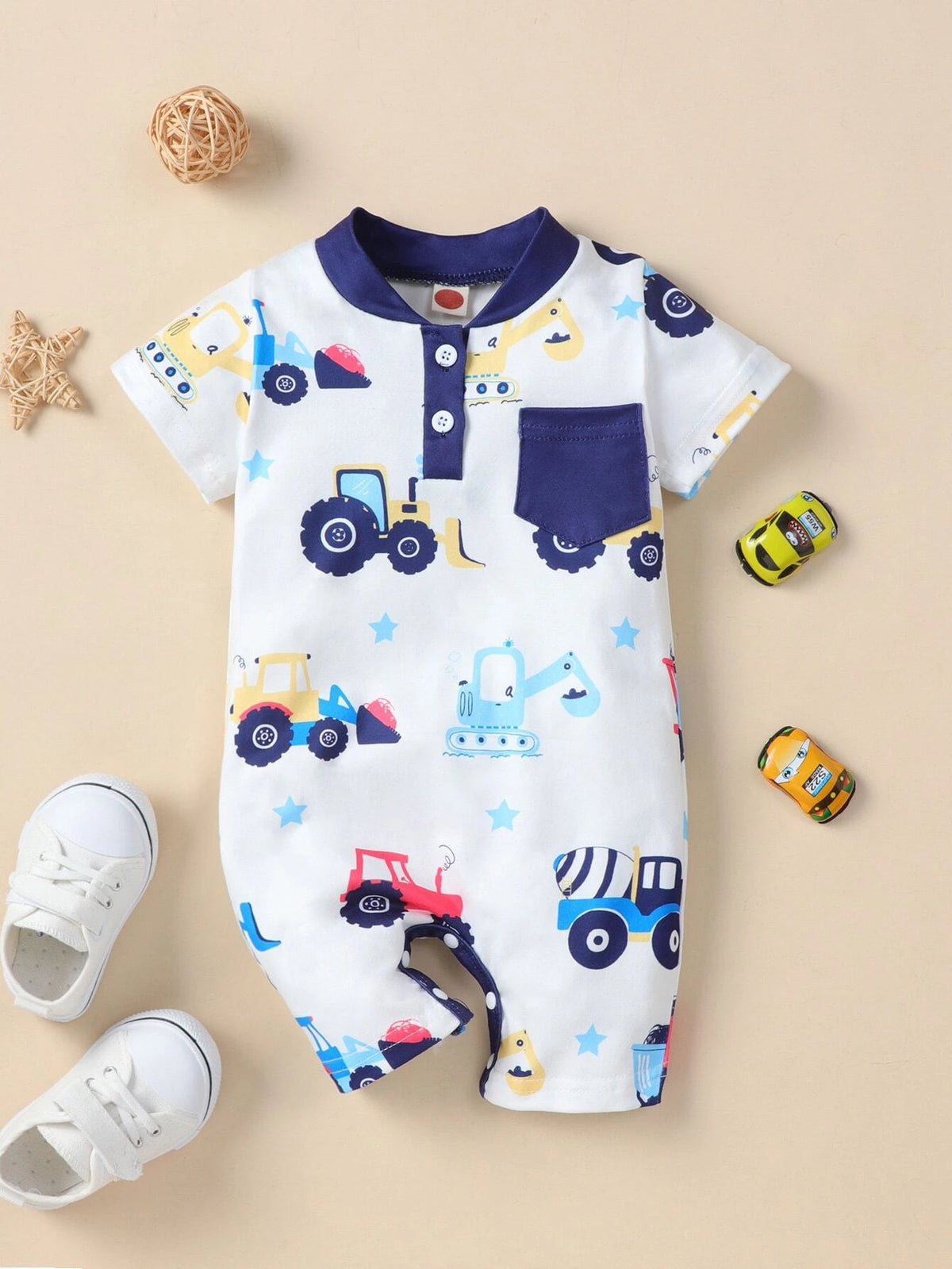 Baby Cartoon Graphic Button Romper