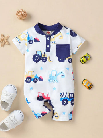 Baby Cartoon Graphic Button Romper
