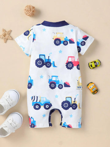Baby Cartoon Graphic Button Romper