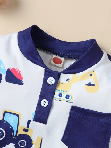 Baby Cartoon Graphic Button Romper