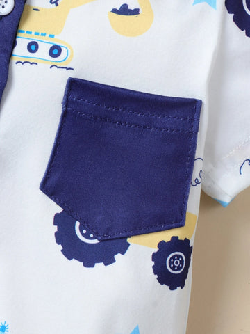 Baby Cartoon Graphic Button Romper