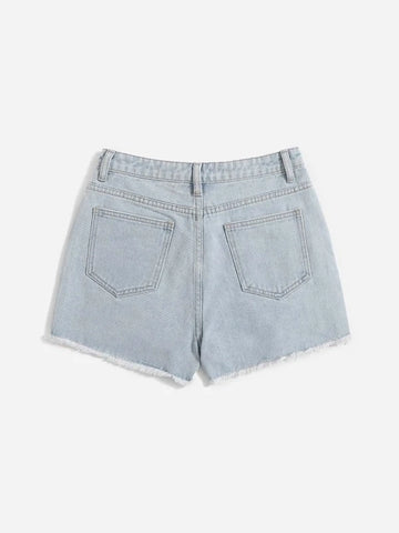 Teen Girls Ripped Raw Hem Denim Shorts