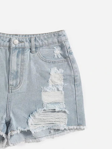 Teen Girls Ripped Raw Hem Denim Shorts