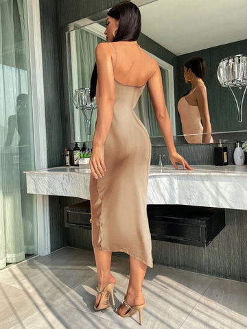 SXY Solid Ruched Bodycon Dress