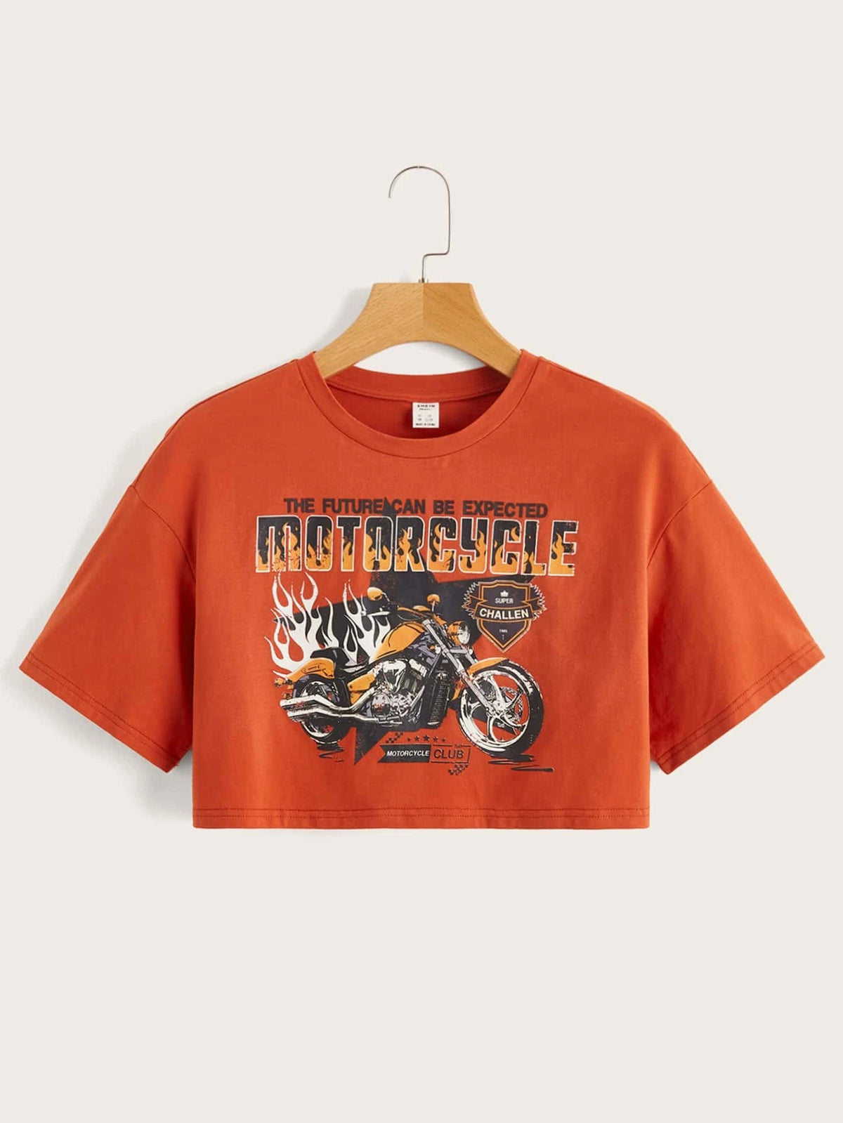 Teen Girls Letter & Motorcycle Print Tee