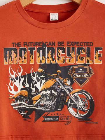 Teen Girls Letter & Motorcycle Print Tee