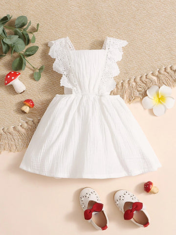 Baby Scallop Lace Trim Bow Back Dress