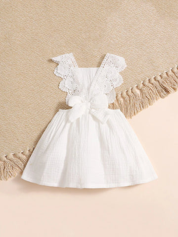 Baby Scallop Lace Trim Bow Back Dress