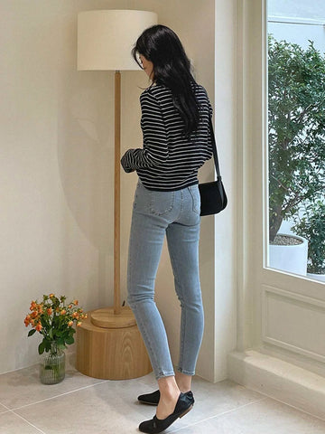 DAZY Solid High Waist Skinny Jeans
