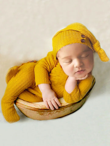 Newborn Waffle Knit Jumpsuit & Hat Photography Prop