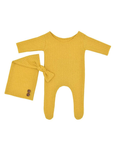 Newborn Waffle Knit Jumpsuit & Hat Photography Prop