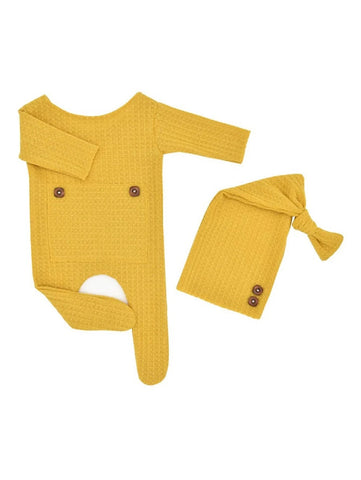 Newborn Waffle Knit Jumpsuit & Hat Photography Prop