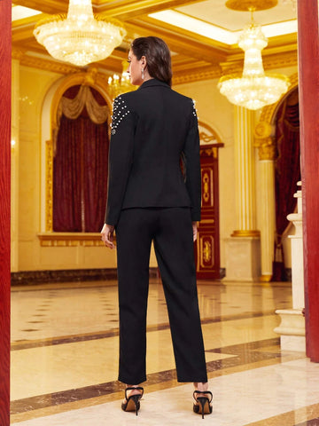 Pearls Beaded Lapel Neck Blazer & Pants