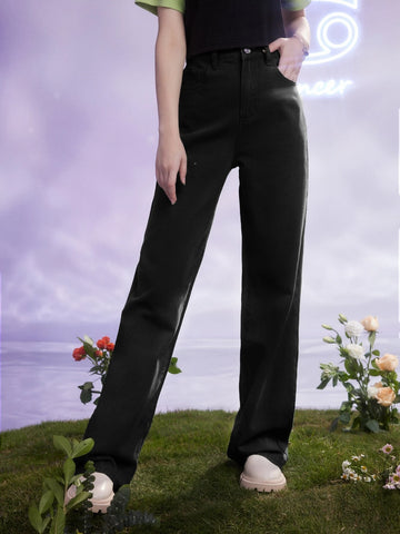 ROMWE Solid Straight Leg Jeans
