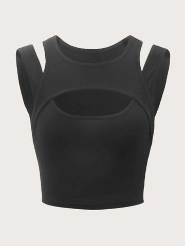 ROMWE STPL Solid Cut Out Tank Top