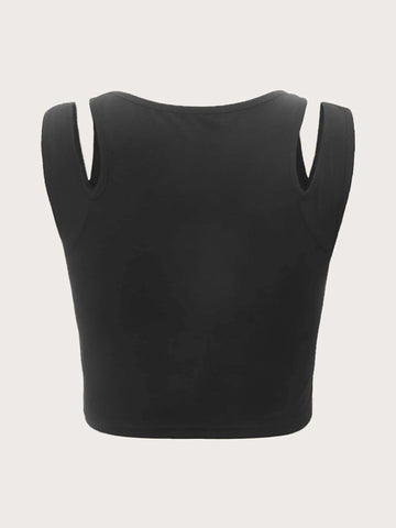 ROMWE STPL Solid Cut Out Tank Top