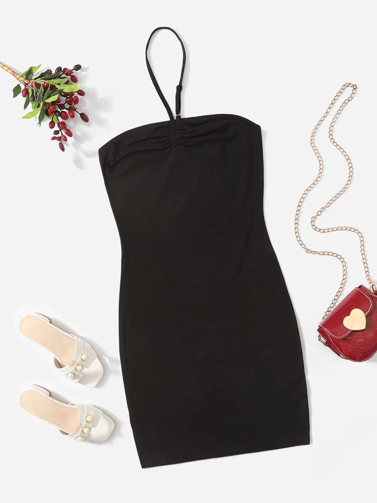 Teen Girls Ruched Bust Halter Dress