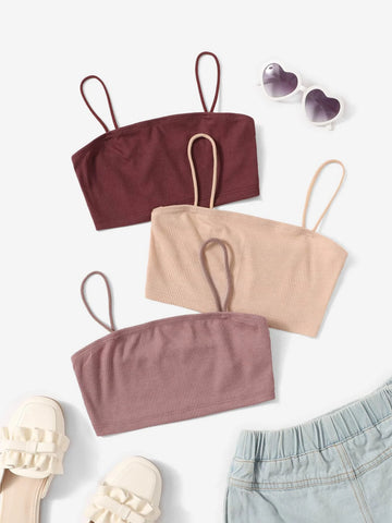 Teen Girls 3pcs Solid Crop Cami Top