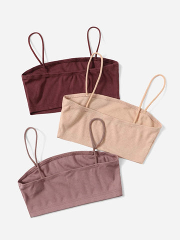 Teen Girls 3pcs Solid Crop Cami Top