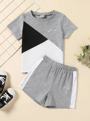 Toddler Boys Color Block Letter Graphic Tee & Shorts