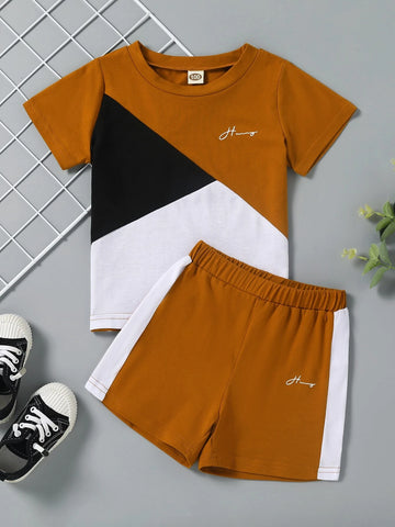 Toddler Boys Color Block Letter Graphic Tee & Shorts