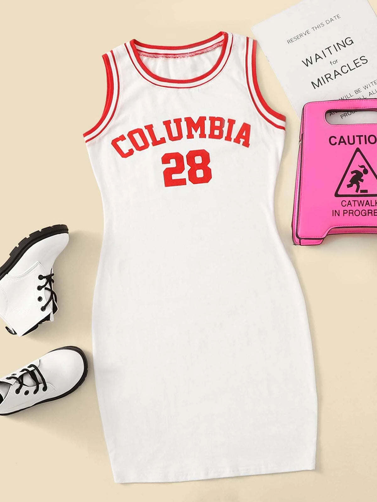 Teen Girls Letter Graphic Contrast Trim Dress