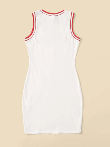 Teen Girls Letter Graphic Contrast Trim Dress