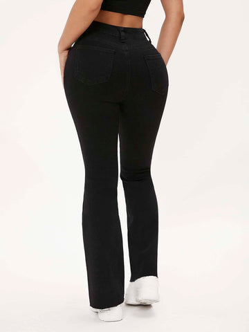 PETITE High Waist Raw Hem Flare Leg Jeans