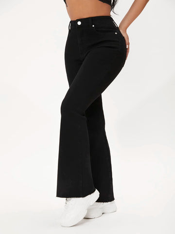PETITE High Waist Raw Hem Flare Leg Jeans