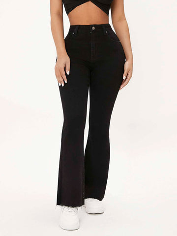 PETITE High Waist Raw Hem Flare Leg Jeans