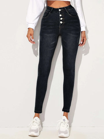 High Waist High Stretch Cat Whiskers Skinny Jeans