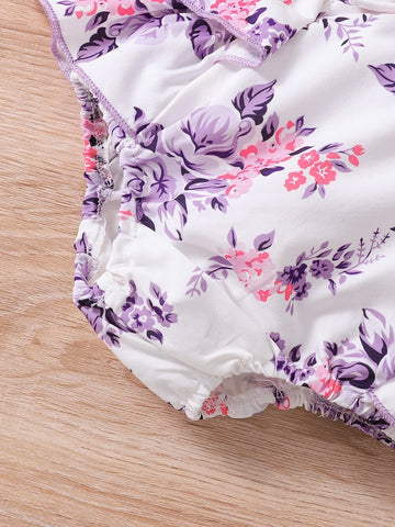 Baby Letter Graphic Ruffle Bodysuit & Floral Bow Shorts & Headband