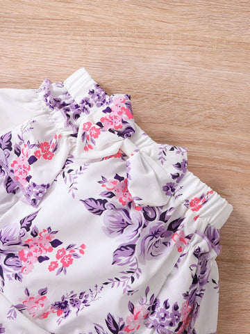 Baby Letter Graphic Ruffle Bodysuit & Floral Bow Shorts & Headband