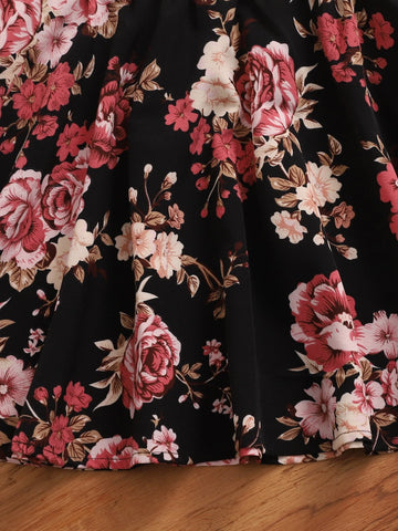 Girls Floral & Letter Graphic Flutter Sleeve Tee & Skirt