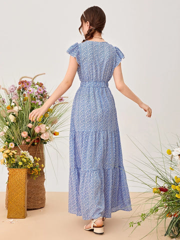 Teen Girls Ruffle Trim Ditsy Floral Dress