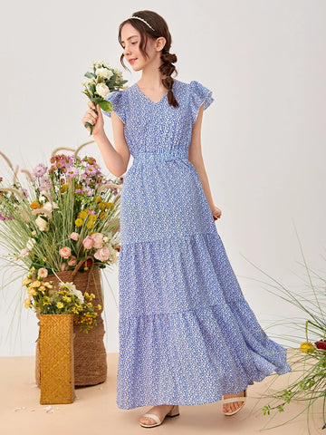 Teen Girls Ruffle Trim Ditsy Floral Dress