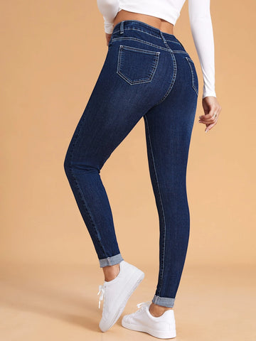 Cat Whisker Washed Rolled Hem Skinny Jeans