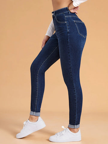 Cat Whisker Washed Rolled Hem Skinny Jeans