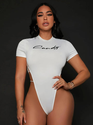 Letter Graphic Cut Out Side Tee Bodysuit