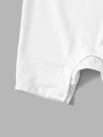 Baby Striped Trim Patched Pocket Polo Neck Romper