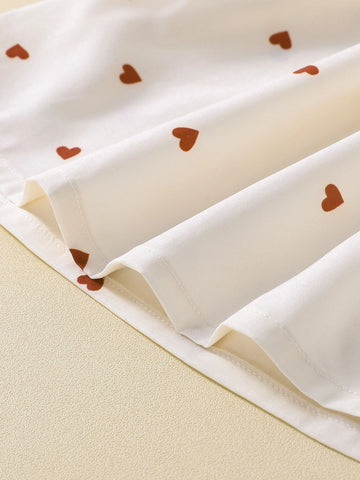 Baby Heart Print Shirred Puff Sleeve Dress