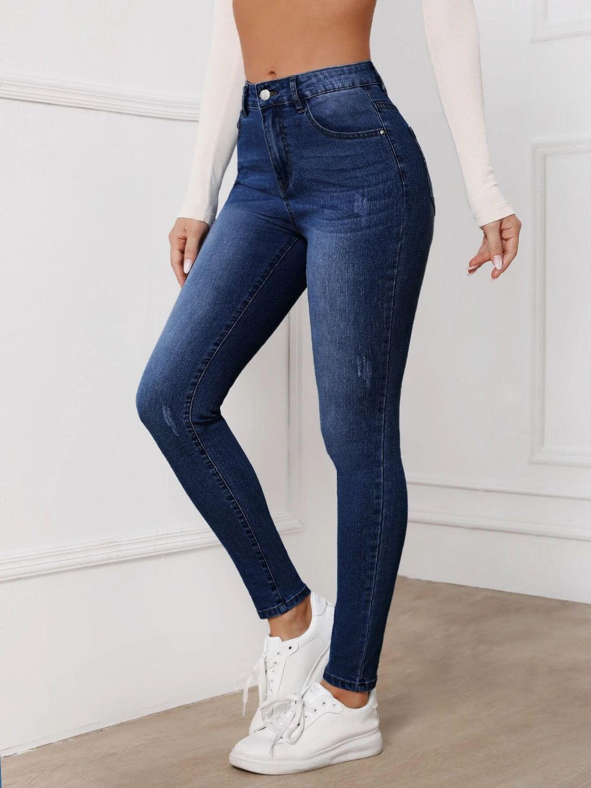 High Waisted Zip Up Skinny Jeans