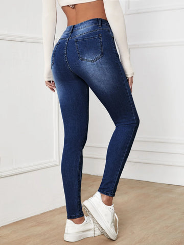 High Waisted Zip Up Skinny Jeans