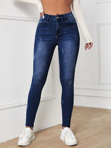 High Waisted Zip Up Skinny Jeans