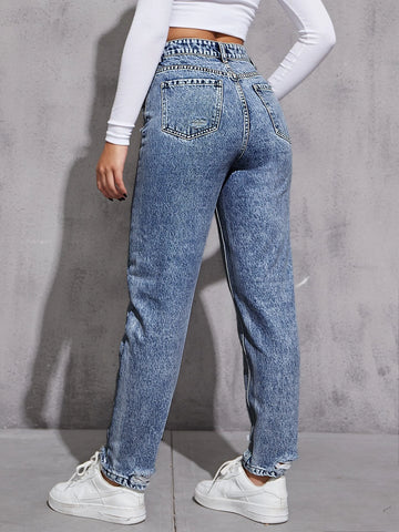 Zipper Fly Tapered Jeans