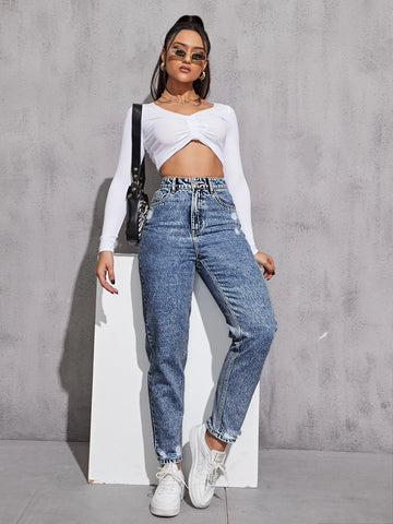 Zipper Fly Tapered Jeans