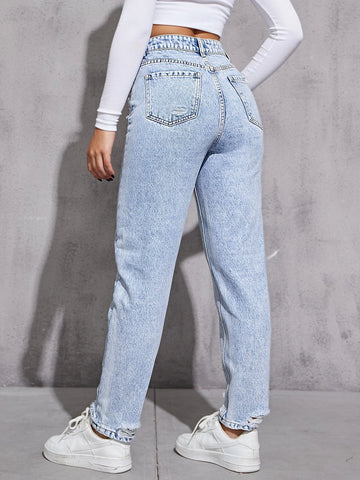 Zipper Fly Tapered Jeans