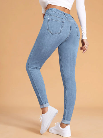 Cat Whisker Washed Rolled Hem Skinny Jeans