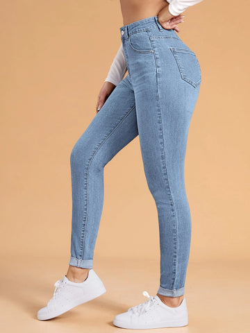 Cat Whisker Washed Rolled Hem Skinny Jeans