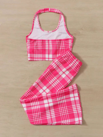 Girls Plaid Halter Top & Flare Leg Pants